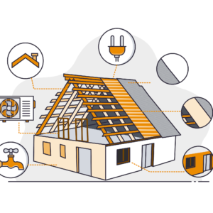 4-Point and Wind Mitigation Image of a home showing a cut away with areas highlighted